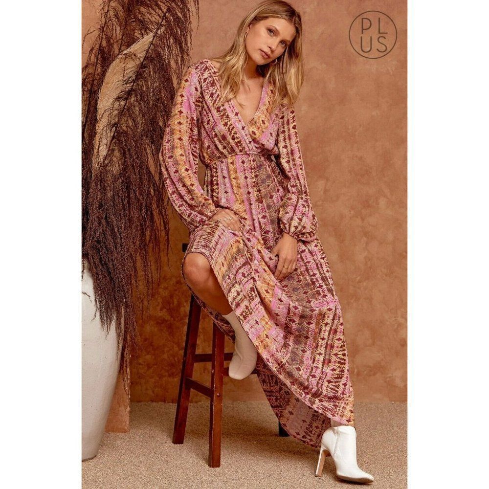 Andree By Unit Fun Woven Printed Maxi Dress Western Boho Bohemian New S-L D10321 - Picture 1 of 5